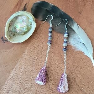 Purple Spiny Oyster Heishi Shell Earrings Southwestern Boho Fairy Artsy Jewelry